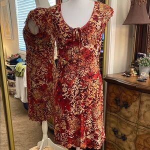 City Triangles Red and Gold Velvet-Print Midi Dress